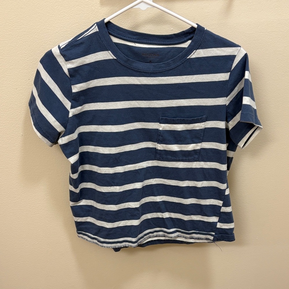 Arizona Jean Company Blue and White Striped Short Sleeve Tee